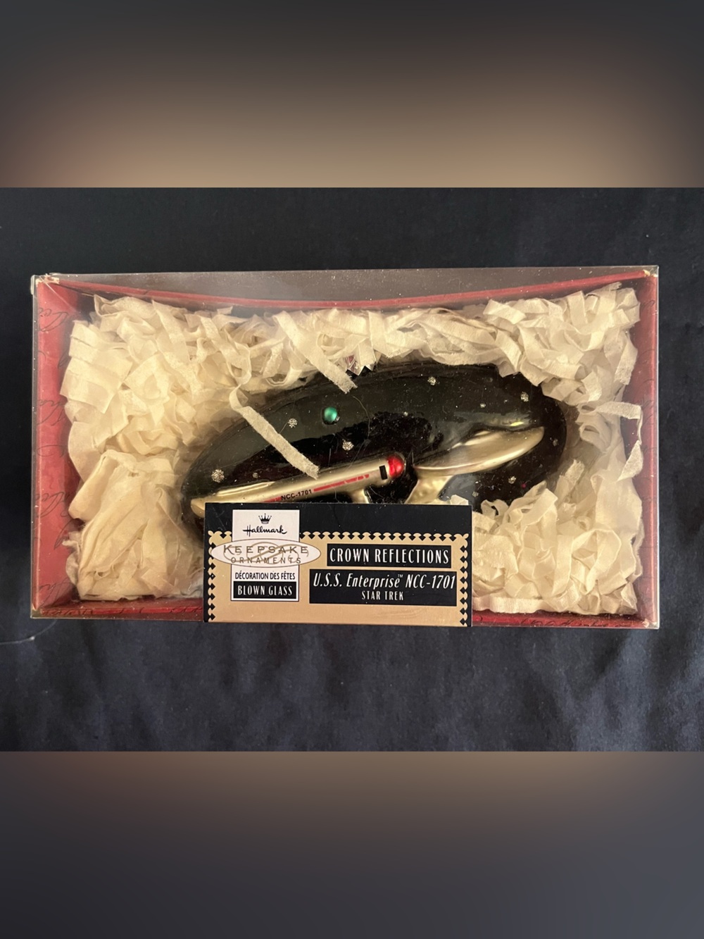 Vintage 1999 Hallmark Keepsake Blown Glass Star Trek USS Enterprise Ornament